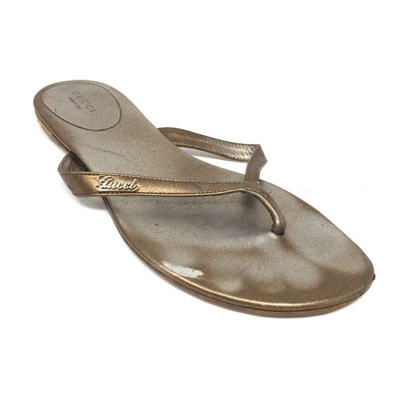 Gucci Slide Flip Flops Shoes Size 37.5/7.5 Bronze - Picture 1 of 10